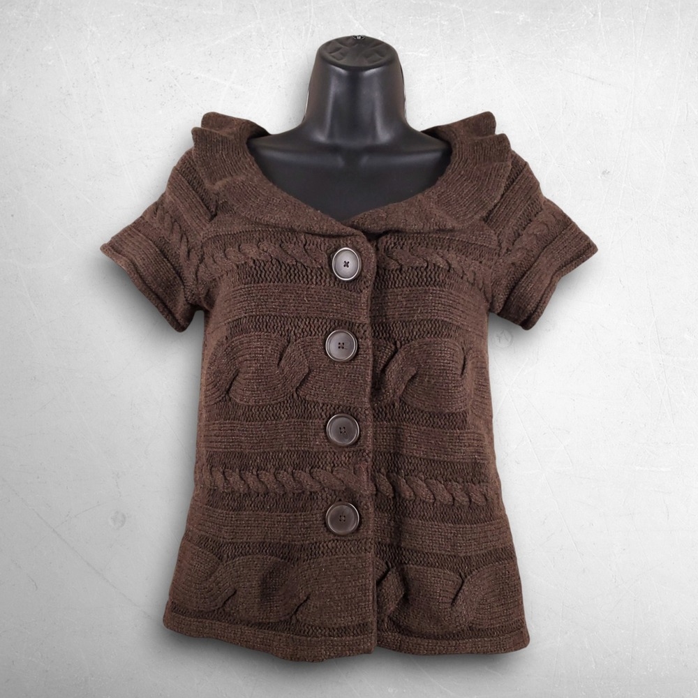 Womens Dark Academia Chunky Cable Knit Cardigan Sweater S Brown Fairycore Boho